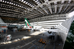 The maintenance facility formerly operated by Alitalia at Rome's Leonardo da Vinci–Fiumicino Airport.  Credit: Alitalia